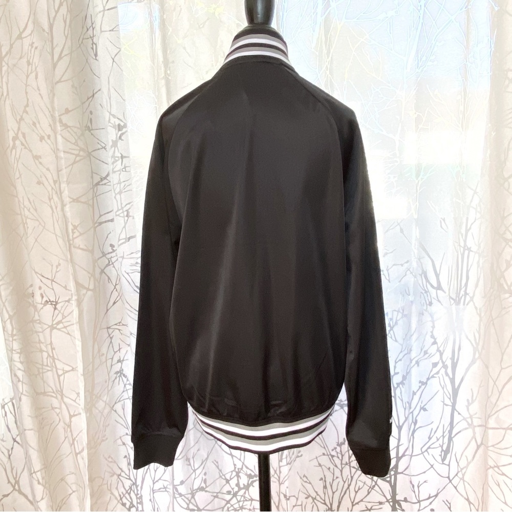 Mitchell & Ness LA black satin white gray stripe zip zipper bomber jacket coat - Picture 3 of 11